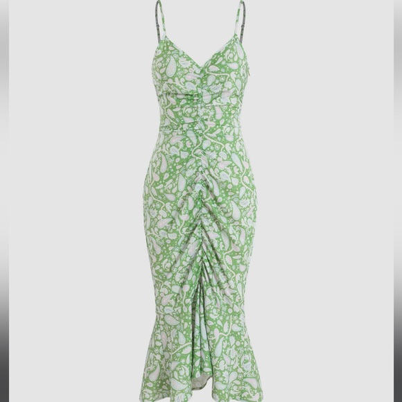 Cider Dresses & Skirts - Mermaid Green Midi Dress - Paisley Fitted Midi